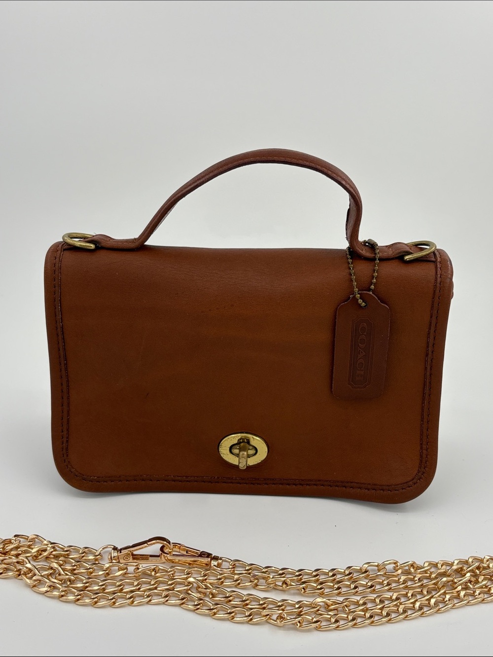 Coach Brown Leather Top-Handle Satchel with Gold Hardware